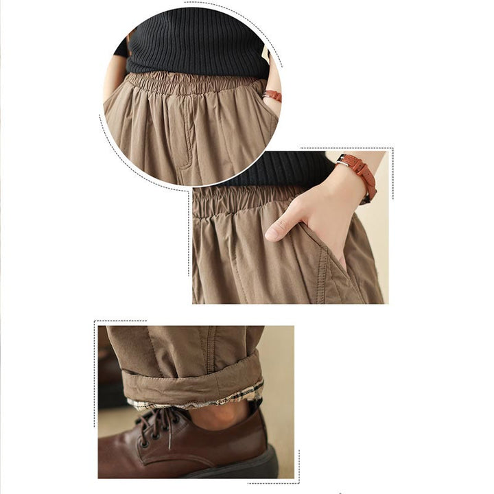 Pantalon harem thermique à taille haute en coton uni Buddha Stones pour femme, avec poches et poches - image 20