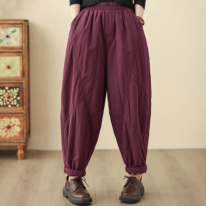 Pantalon harem thermique à taille haute en coton uni Buddha Stones pour femme, avec poches et poches - image 23