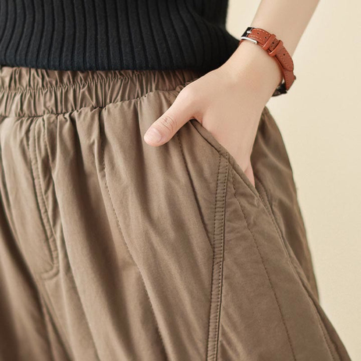 Pantalon harem thermique à taille haute en coton uni Buddha Stones pour femme, avec poches et poches - image 16