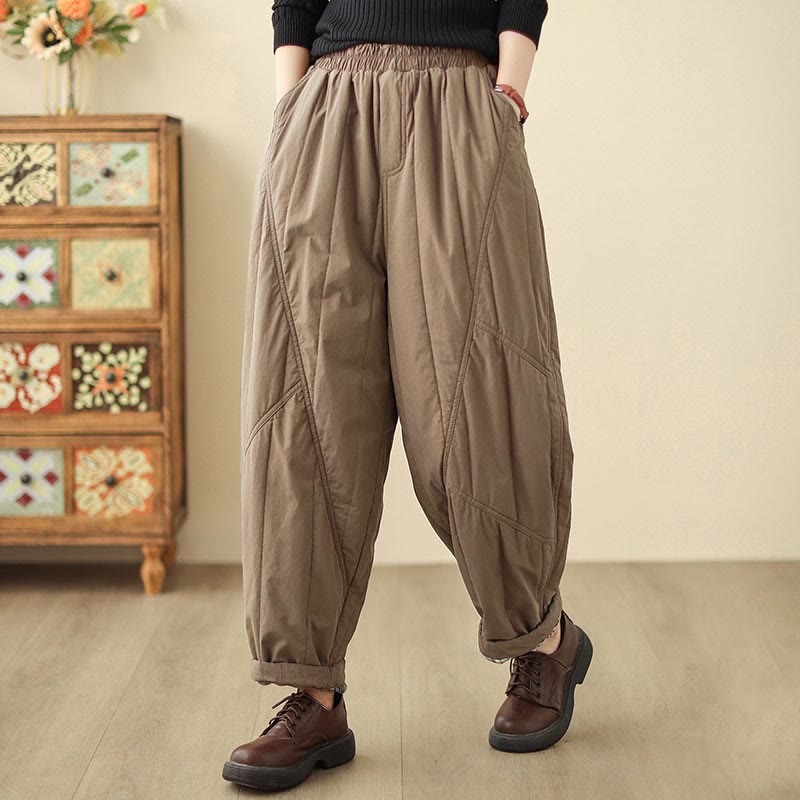Pantalon harem thermique à taille haute en coton uni Buddha Stones pour femme, avec poches et poches - Pérou - US8-10，UK/AU12-14，EU40-42 (2XL) - image 10
