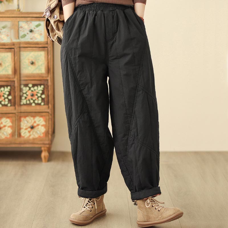 Pantalon harem thermique à taille haute en coton uni Buddha Stones pour femme, avec poches et poches - image 7
