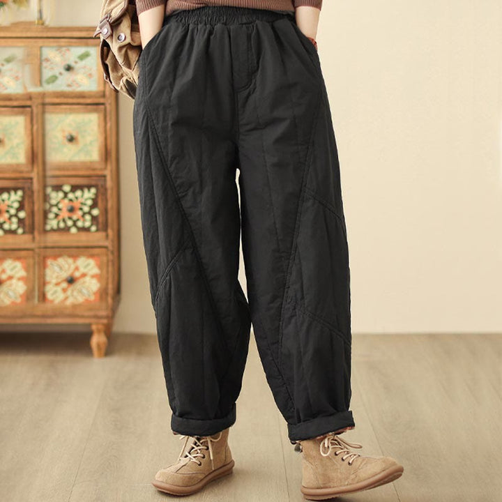 Pantalon harem thermique à taille haute en coton uni Buddha Stones pour femme, avec poches et poches - image 7