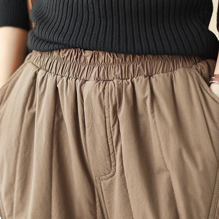 Pantalon harem thermique à taille haute en coton uni Buddha Stones pour femme, avec poches et poches - image 15