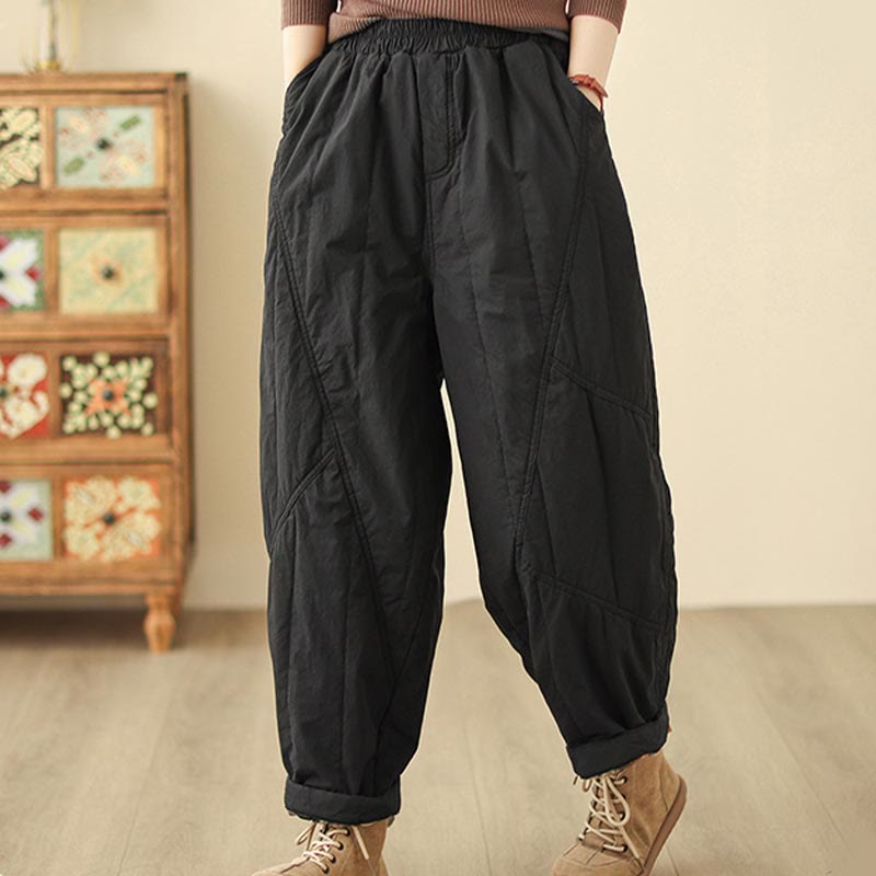 Pantalon harem thermique à taille haute en coton uni Buddha Stones pour femme, avec poches et poches - image 9