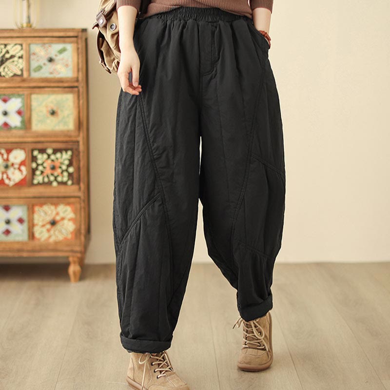 Pantalon harem thermique à taille haute en coton uni Buddha Stones pour femme, avec poches et poches - image 6