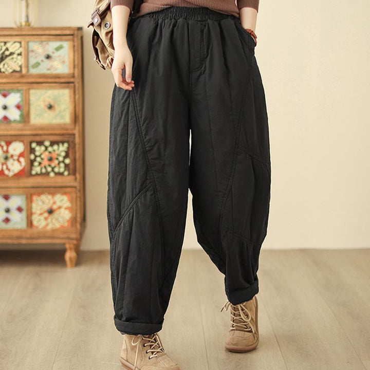 Pantalon harem thermique à taille haute en coton uni Buddha Stones pour femme, avec poches et poches - image 6