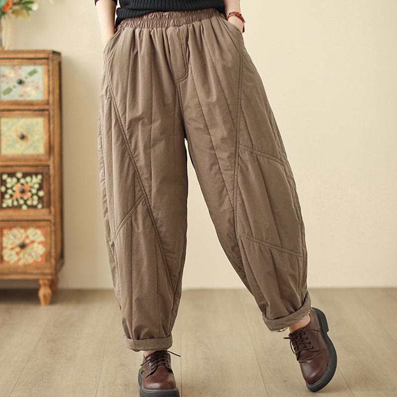 Pantalon harem thermique à taille haute en coton uni Buddha Stones pour femme, avec poches et poches - image 13