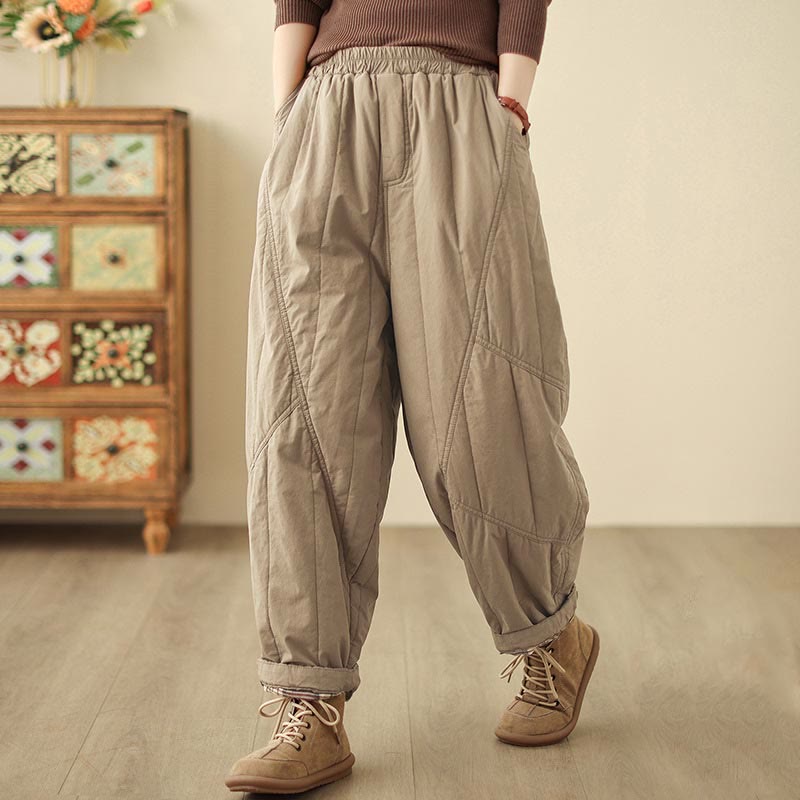 Pantalon harem thermique à taille haute en coton uni Buddha Stones pour femme, avec poches et poches - BurlyWood - US8-10，UK/AU12-14，EU40-42 (2XL) - image 1