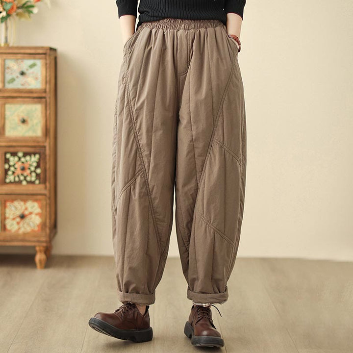 Pantalon harem thermique à taille haute en coton uni Buddha Stones pour femme, avec poches et poches - image 14