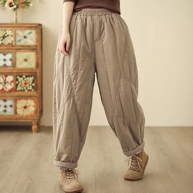 Pantalon harem thermique à taille haute en coton uni Buddha Stones pour femme, avec poches et poches - image 2