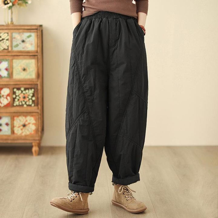 Pantalon harem thermique à taille haute en coton uni Buddha Stones pour femme, avec poches et poches - Noir - US8-10，UK/AU12-14，EU40-42 (2XL) - image 5