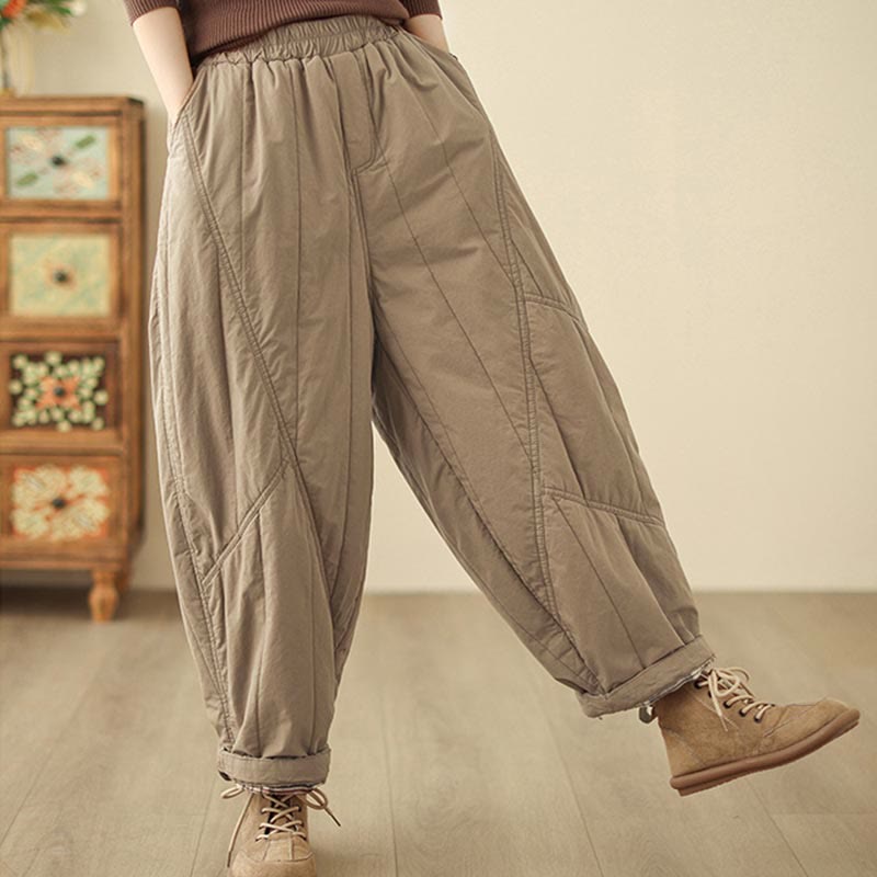 Pantalon harem thermique à taille haute en coton uni Buddha Stones pour femme, avec poches et poches - image 4