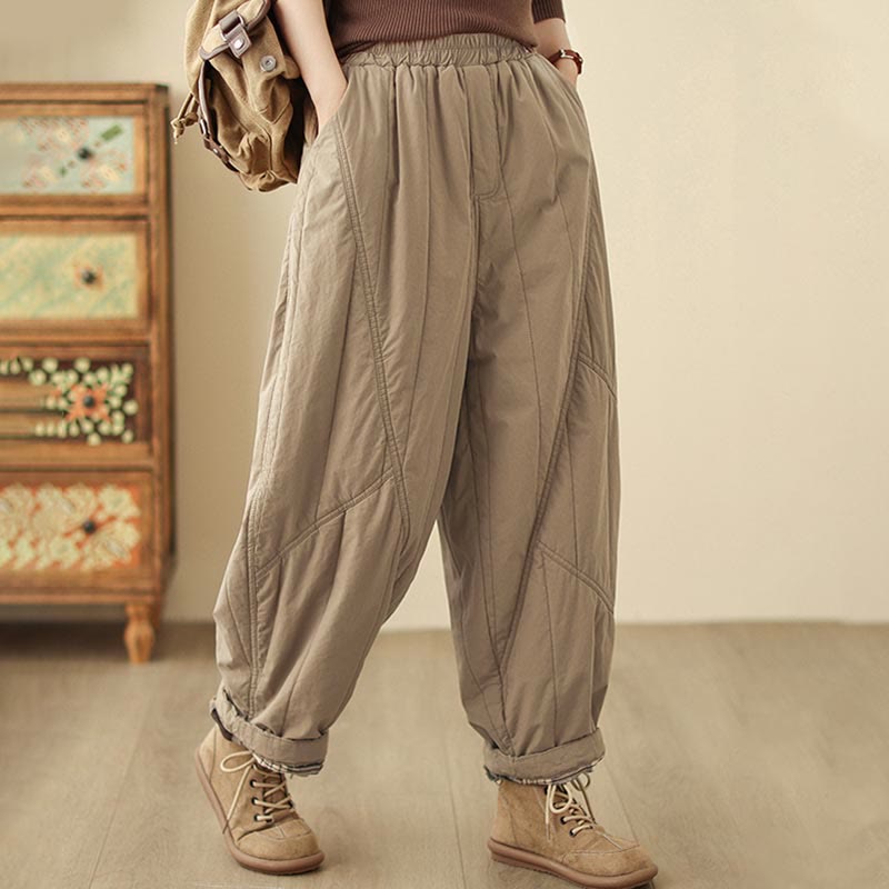 Pantalon harem thermique à taille haute en coton uni Buddha Stones pour femme, avec poches et poches - image 3