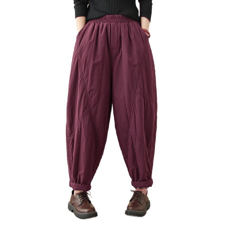 Pantalon harem thermique à taille haute en coton uni Buddha Stones pour femme, avec poches et poches - image 26