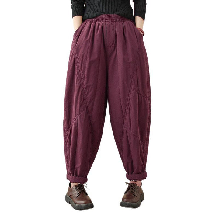 Pantalon harem thermique à taille haute en coton uni Buddha Stones pour femme, avec poches et poches - image 26