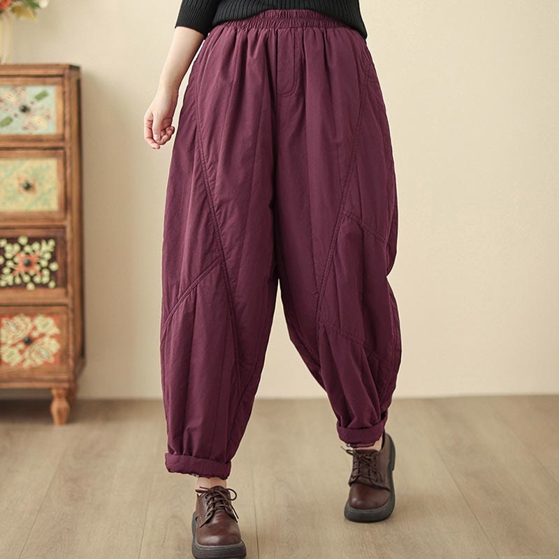 Pantalon harem thermique à taille haute en coton uni Buddha Stones pour femme, avec poches et poches - image 25