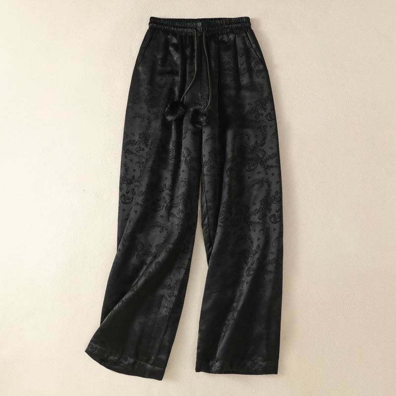 Pantalon thermique épais à taille haute et jambes larges pour femme, motif jacquard de Buddha Stones, avec poches - Noir - US8-10，UK/AU12-14，EU40-42 (2XL) - image 10