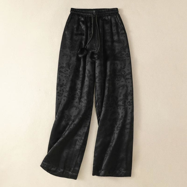 Pantalon thermique épais à taille haute et jambes larges pour femme, motif jacquard de Buddha Stones, avec poches - Noir - US8-10，UK/AU12-14，EU40-42 (2XL) - image 10