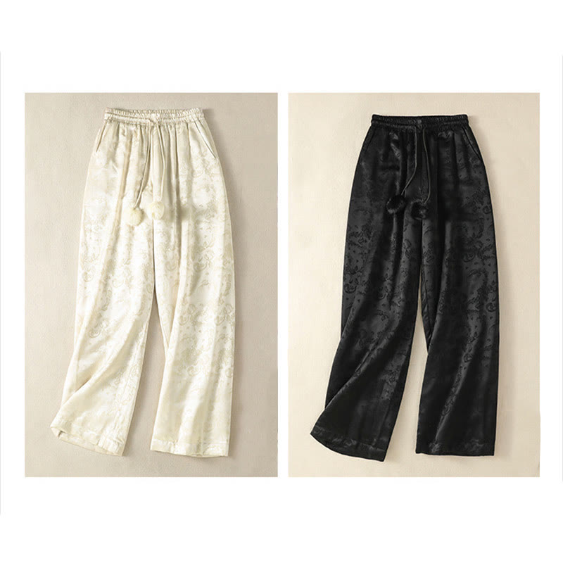 Pantalon thermique épais à taille haute et jambes larges pour femme, motif jacquard de Buddha Stones, avec poches - image 19