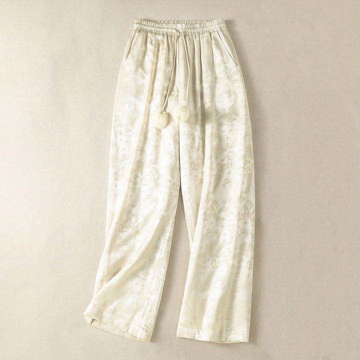 Pantalon thermique épais à taille haute et jambes larges pour femme, motif jacquard de Buddha Stones, avec poches - Beige - US8-10，UK/AU12-14，EU40-42 (2XL) - image 0