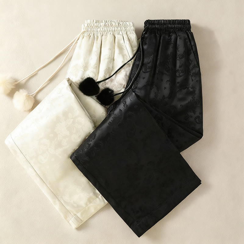 Pantalon thermique épais à taille haute et jambes larges pour femme, motif jacquard de Buddha Stones, avec poches - image 18