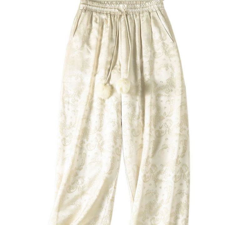 Pantalon thermique épais à taille haute et jambes larges pour femme, motif jacquard de Buddha Stones, avec poches - image 9