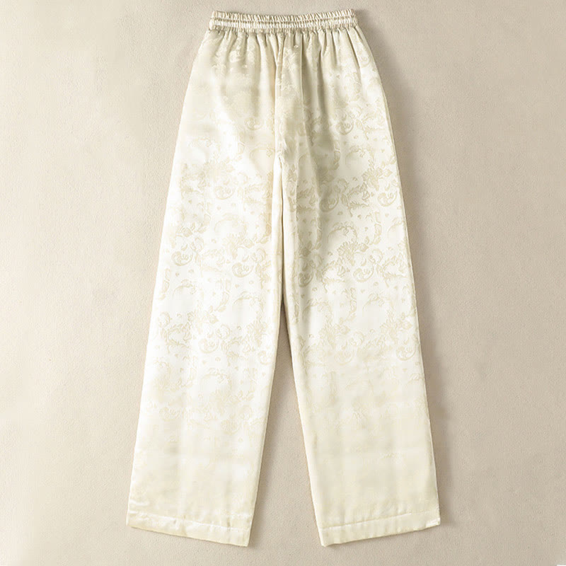 Pantalon thermique épais à taille haute et jambes larges pour femme, motif jacquard de Buddha Stones, avec poches - image 1