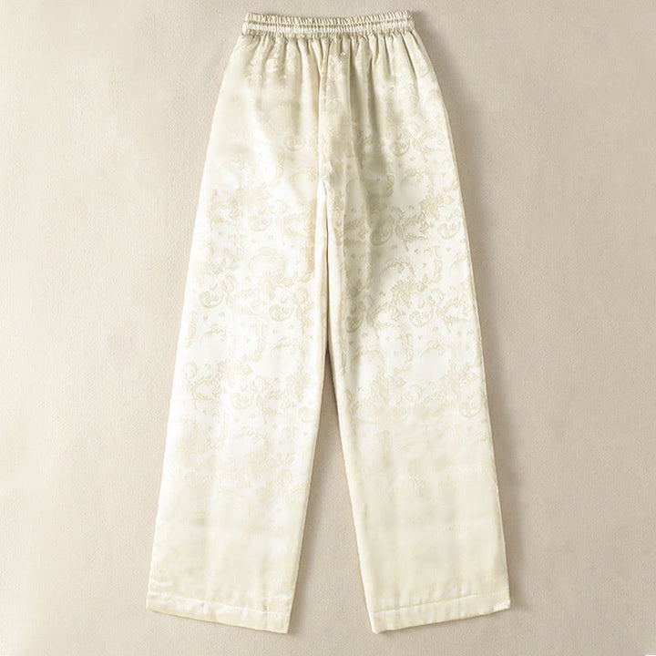 Pantalon thermique épais à taille haute et jambes larges pour femme, motif jacquard de Buddha Stones, avec poches - image 1