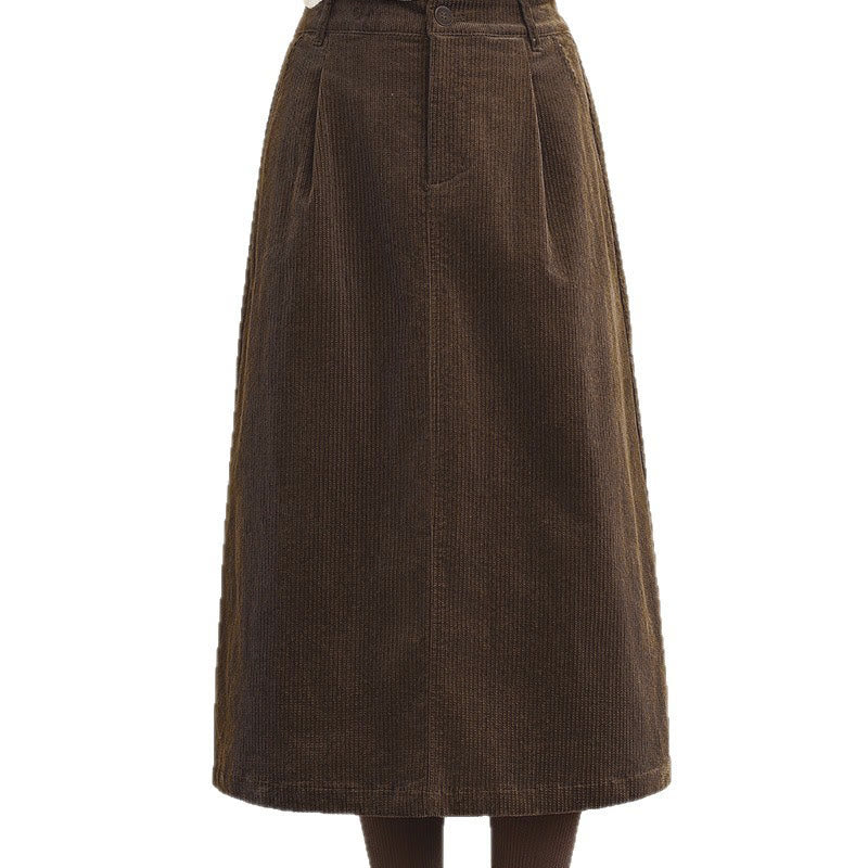 Jupe en velours côtelé pour femme, longueur 7-8, couleur unie, taille élastique, avec poches , Buddha Stones - image 8