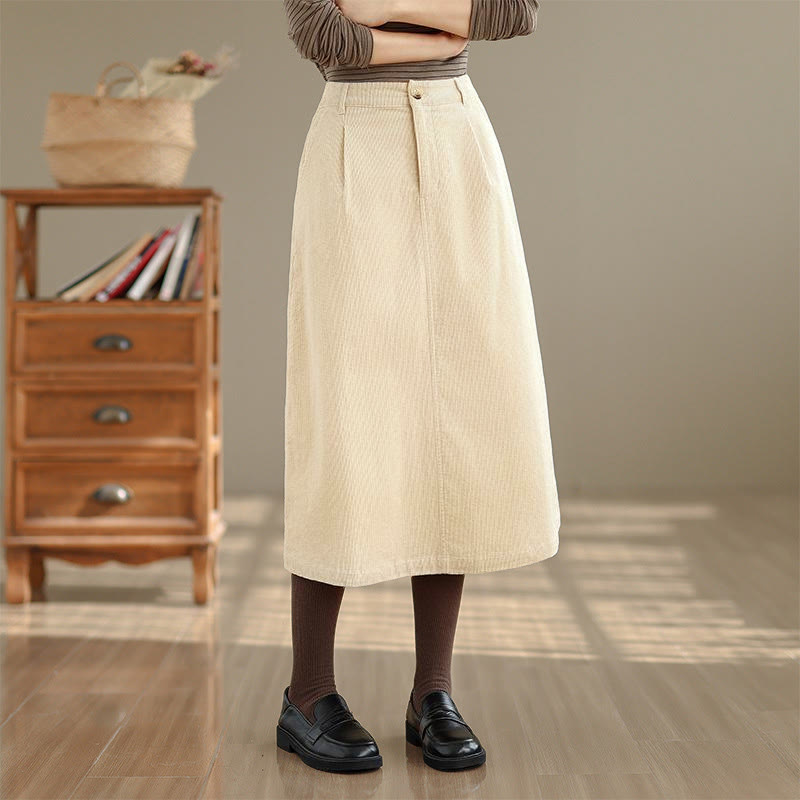 Jupe en velours côtelé pour femme, longueur 7-8, couleur unie, taille élastique, avec poches , Buddha Stones - Beige - US8-10，UK/AU12-14，EU40-42 (2XL) - image 9