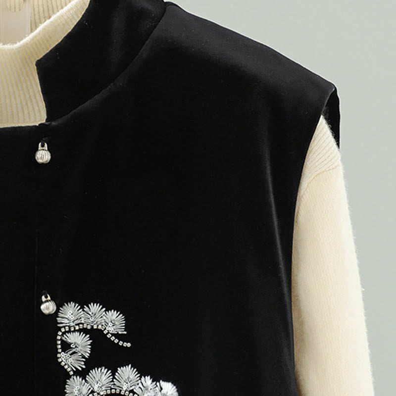 Gilet sans manches pour femme avec motif de broderie de fleurs blanches et de Buddha Stones - image 3