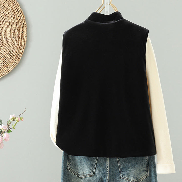 Gilet sans manches pour femme avec motif de broderie de fleurs blanches et de Buddha Stones - image 1