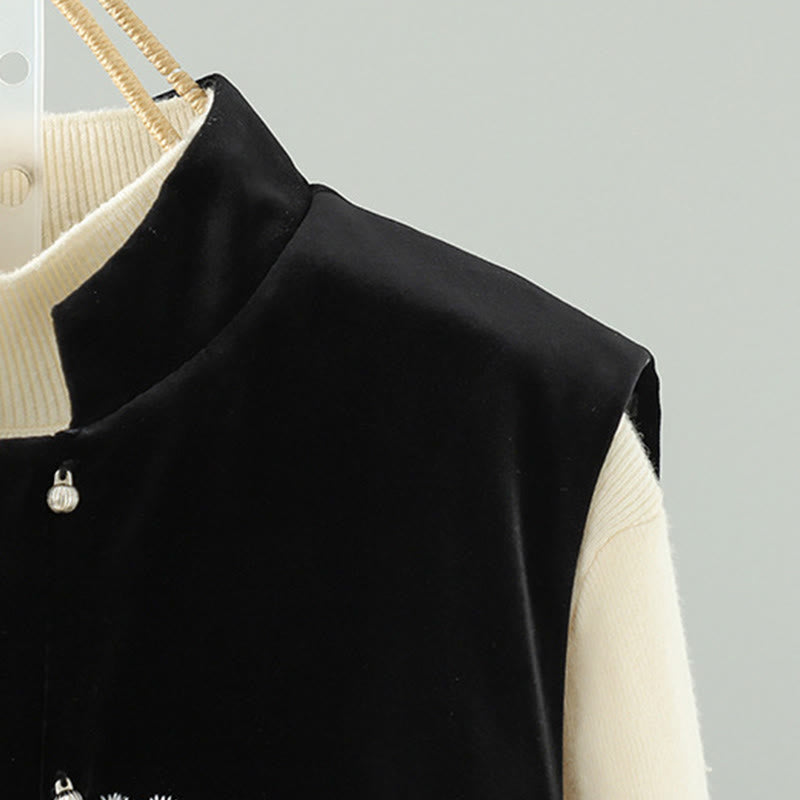 Gilet sans manches pour femme avec motif de broderie de fleurs blanches et de Buddha Stones - image 9