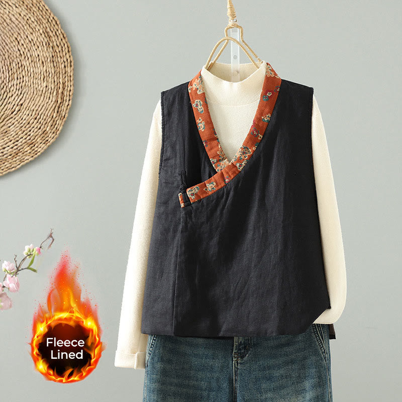 Gilet sans manches pour femme, motif fleurs et Buddha Stones , col en V, fermeture à brandebourgs - Noir - US8-10，UK/AU12-14，EU40-42 (2XL) - image 14