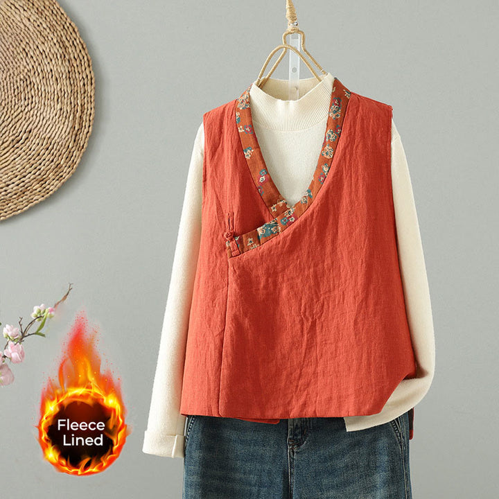 Gilet sans manches pour femme, motif fleurs et Buddha Stones , col en V, fermeture à brandebourgs - Tomate - US8-10，UK/AU12-14，EU40-42 (2XL) - image 0