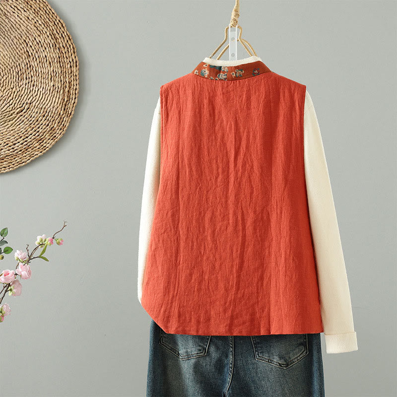 Gilet sans manches pour femme, motif fleurs et Buddha Stones , col en V, fermeture à brandebourgs - image 2