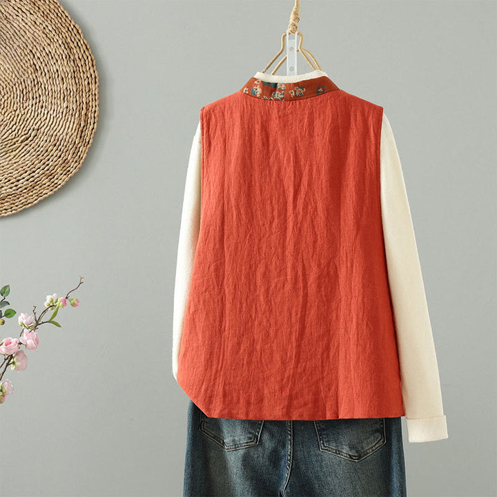 Gilet sans manches pour femme, motif fleurs et Buddha Stones , col en V, fermeture à brandebourgs - image 2