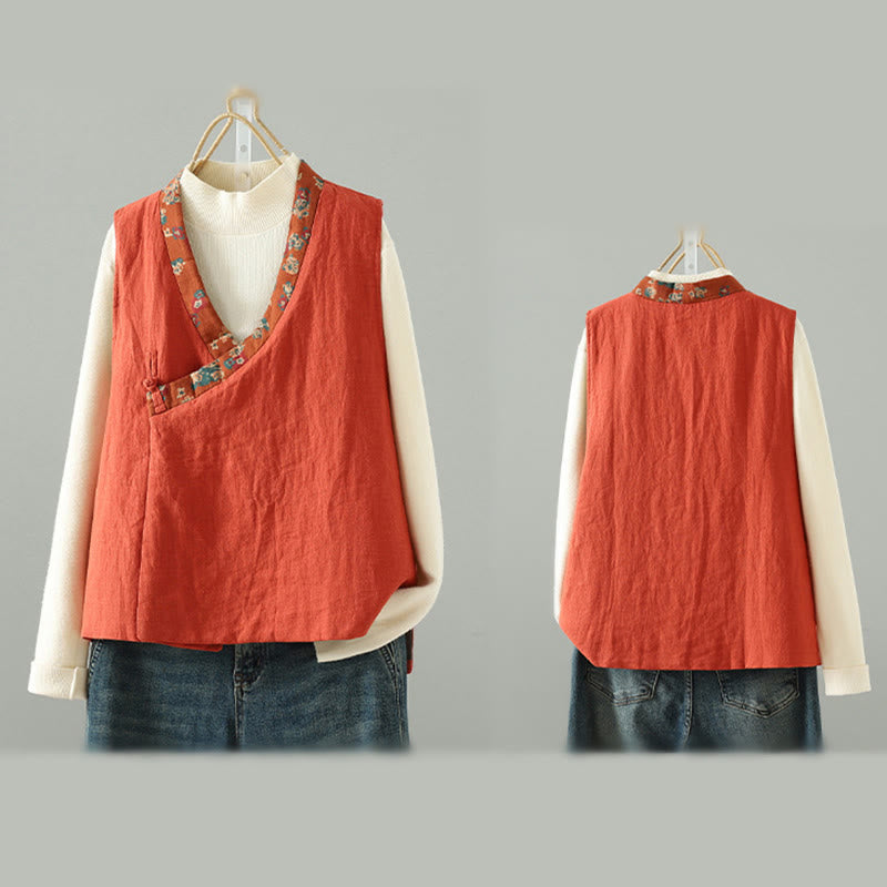 Gilet sans manches pour femme, motif fleurs et Buddha Stones , col en V, fermeture à brandebourgs - image 13