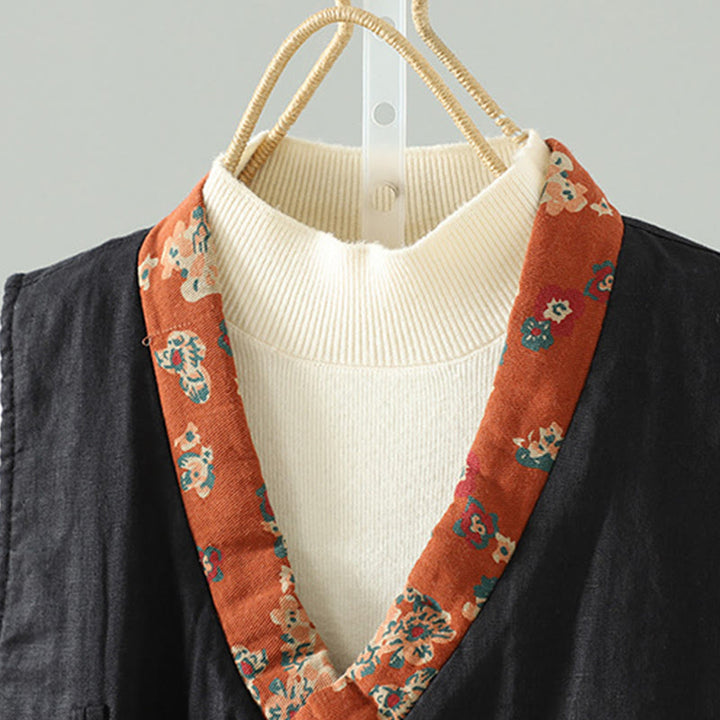 Gilet sans manches pour femme, motif fleurs et Buddha Stones , col en V, fermeture à brandebourgs - image 15