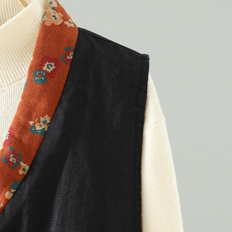 Gilet sans manches pour femme, motif fleurs et Buddha Stones , col en V, fermeture à brandebourgs - image 17