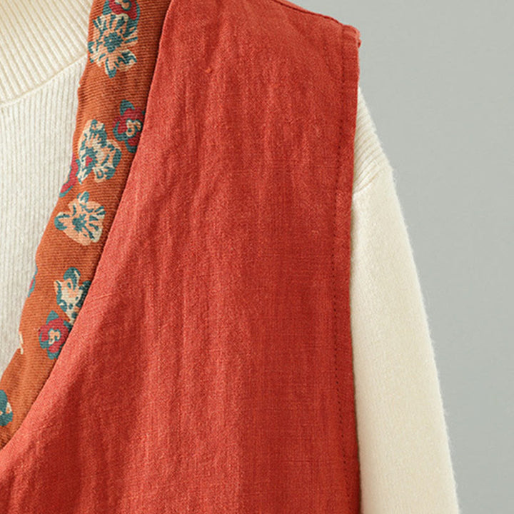 Gilet sans manches pour femme, motif fleurs et Buddha Stones , col en V, fermeture à brandebourgs - image 5