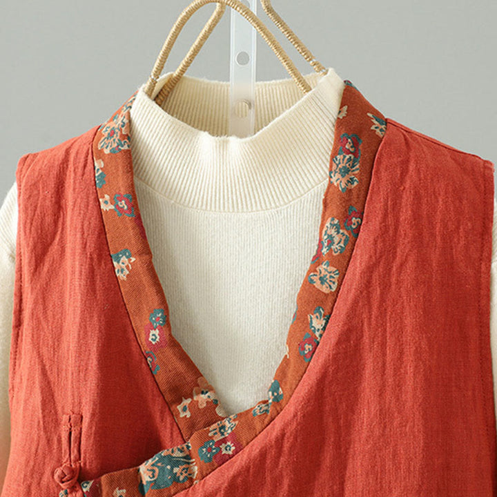 Gilet sans manches pour femme, motif fleurs et Buddha Stones , col en V, fermeture à brandebourgs - image 3