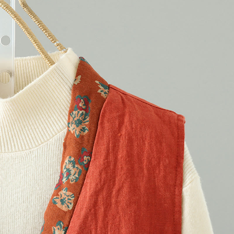 Gilet sans manches pour femme, motif fleurs et Buddha Stones , col en V, fermeture à brandebourgs - image 6