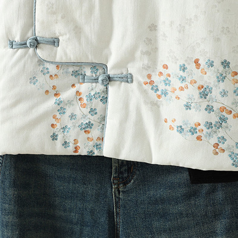 Veste thermique à manches longues pour femme Buddha Stones, motif fleur bleue et boutons grenouille. - image 8