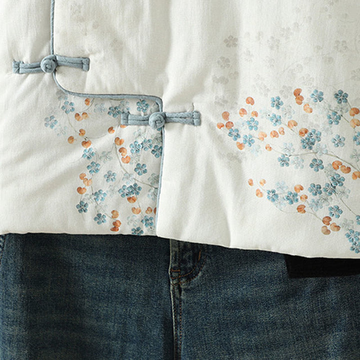 Veste thermique à manches longues pour femme Buddha Stones, motif fleur bleue et boutons grenouille. - image 8