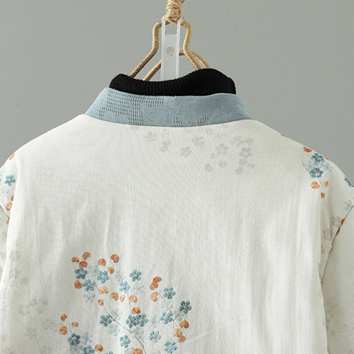 Veste thermique à manches longues pour femme Buddha Stones, motif fleur bleue et boutons grenouille. - image 3