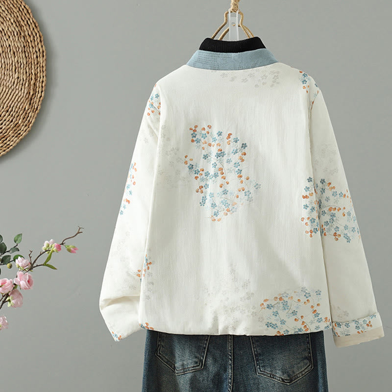 Veste thermique à manches longues pour femme Buddha Stones, motif fleur bleue et boutons grenouille. - image 1