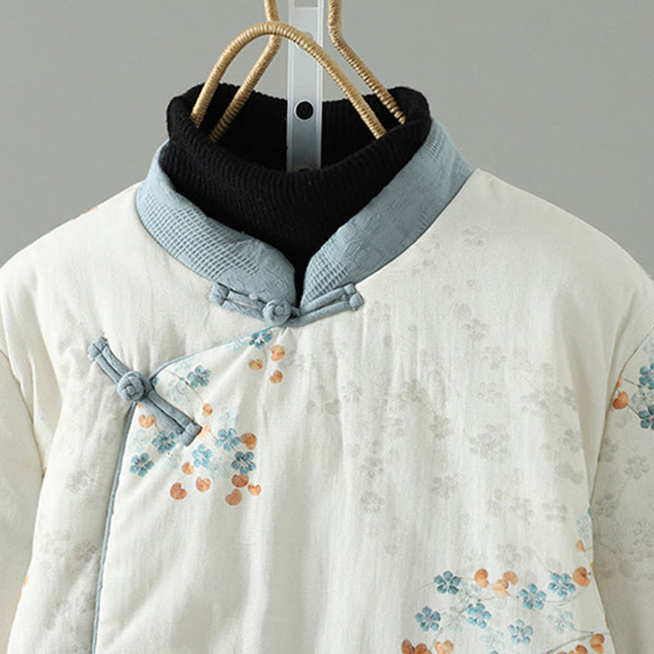 Veste thermique à manches longues pour femme Buddha Stones, motif fleur bleue et boutons grenouille. - image 2