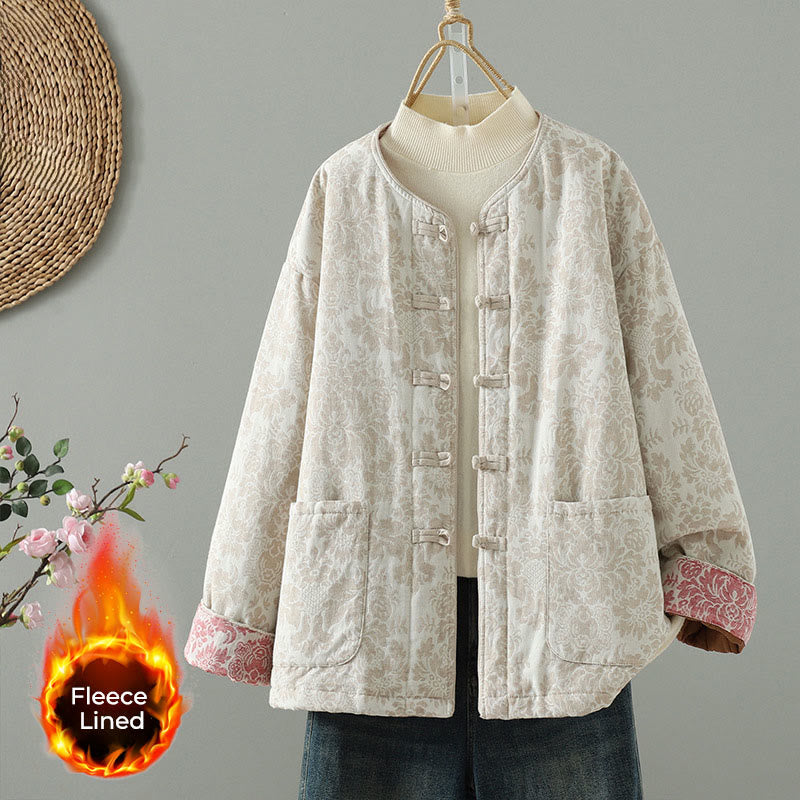 Veste thermique à manches longues pour femme Buddha Stones, ornée de pivoines, avec boutons grenouille et poches. - Coquillage - US8-10，UK/AU12-14，EU40-42 (2XL) - image 11