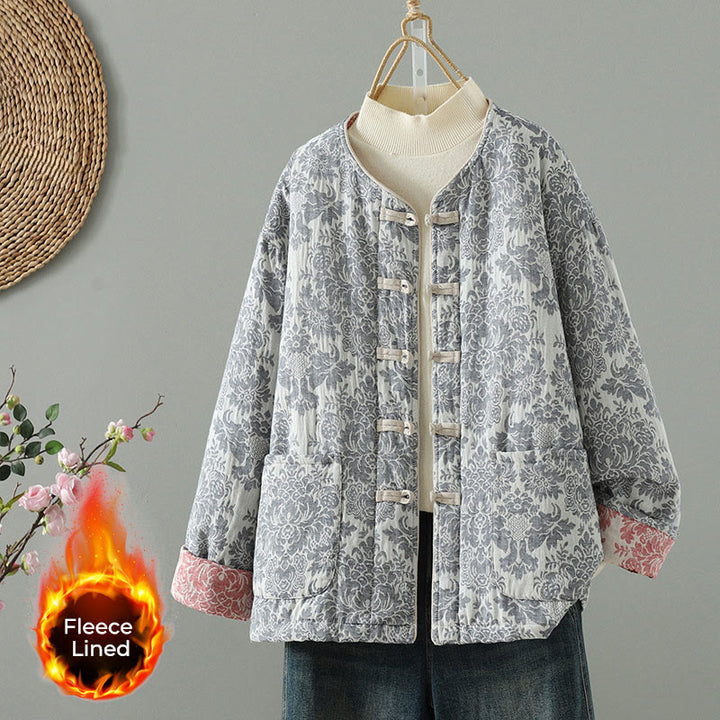 Veste thermique à manches longues pour femme Buddha Stones, ornée de pivoines, avec boutons grenouille et poches. - Bleu acier clair - US8-10，UK/AU12-14，EU40-42 (2XL) - image 22